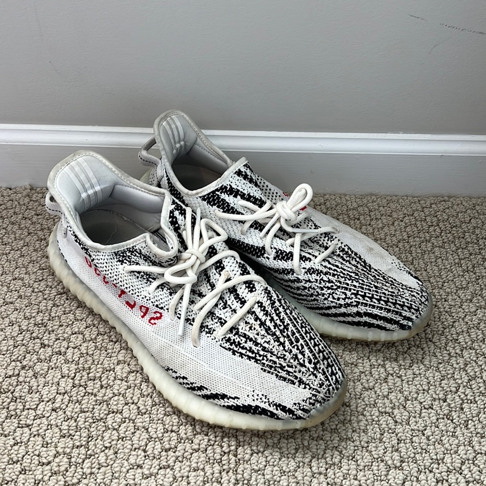yeezys size 13 used stripe zebra
